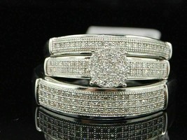 Gold Plated 925 silver Round 2.10CT Simulated Diamond Trio Ring Set Wedding - $138.59