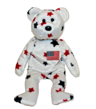 1998 “GLORY” TY BEANIE BABY USA FLAG WHITE WITH RED BLUE STARS 8.5 INCH - £3.75 GBP