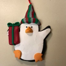 Penguin Xmas Ornament Tree Clay Dough Bird Present Package Topper Holida... - $5.93