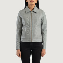 LE Vixen Grey Classic Collar Leather Jacket - £108.67 GBP+