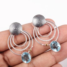 Blue Topaz Gemstone 925 Silver Earring Handmade Jewelry Earring For gift 1.85&quot; - £9.02 GBP