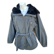 Tsunami Womens Fleece Jacket Gray Zip Up Pockets Hooded Belted Sherpa Lined XS - £23.67 GBP