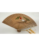 Vintage Painted Wooden Hand Fan With Glass Top Storage Box - $34.57 CAD