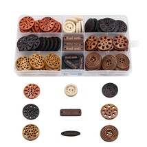 100 Pack Assorted Wood Wooden Buttons Black Brown Beige 4 Hole Mixed Sewing Art  - £22.04 GBP