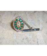Dante Vintage Tie Tack Pin gold color green color encrusted stones 1960s - $176.72 CAD