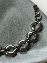 Chunky SIlvertone Hexagon w Open Circles Link Bracelet – 6.25 inches in length x - £9.00 GBP