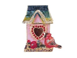 Jeweled Pewter Pink Birdhouse Hinged Trinket Ring Jewelry Box by Terra Cottage - £21.00 GBP