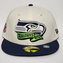 New Era Seattle Seahawks 59FIFTY Sideline Fitted Hat NFL Cap 7 3/8 Cream... - £27.76 GBP