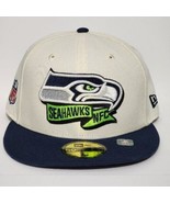 New Era Seattle Seahawks 59FIFTY Sideline Fitted Hat NFL Cap 7 3/8 Cream... - £27.24 GBP