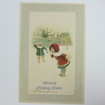 Christmas Postcard Children Victorian Girl Boy Throw Snowball Embossed Antique - £7.85 GBP