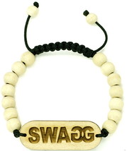 SWAGG Bracelet New Good Wood Style Pull Cord Adjustable Macrame With 10mm  Beads - £10.29 GBP