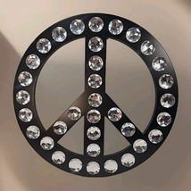 Peace Sign Wall Decor Matte Black Large Rhinestones 14 Inch Diameter Modern  - £13.27 GBP