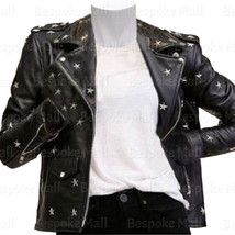 New Handmade Woman&#39;s Brando Style Silver Star Studded Cowhide Leather Jacket-435 - £207.56 GBP