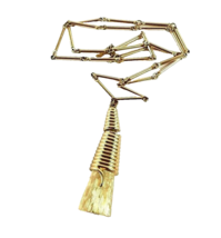 Monet Gold Tone Matte Glossy Cone Signed Pendant 27&quot; Chain Necklace EUC - $20.91