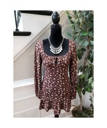 Charlotte Russe Tunic Women M Brown Floral Long Sleeve Ruffle Hem Casual... - $33.70 CAD