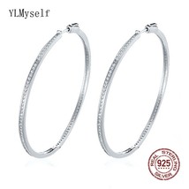  69mm real sterling silver large hoop earring pave full zircon stones circle round fine thumb200