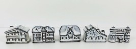 5 Miniature Snow Covered Village Buildings Lodge Manor Church Shops Japan 1 1/8&quot; - £19.77 GBP