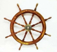 Brown Wooden Ship Wheel Large Steering Captain Wheel Nautical Wall Décor - £109.24 GBP