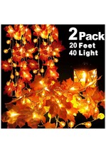 20ft 40 LED Pumpkin Maple Leaf String Lights 3AA Battery Operated 2pack (a) S12 - £55.31 GBP