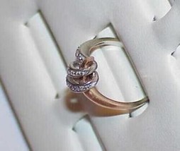 14K .15ct 12 Diamond Rose &amp; White Gold Ring Sz 7 Modernist Space age Vintage - £211.95 GBP