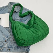 Quilted hobo bag with quilted details large capacity shoulder bag Green - $35.28