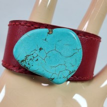 Vintage Turquoise Red Grunge Wrap Bracelet Band Handcrafted 8.25 Inch - £26.68 GBP