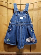 OshKosh B'Gosh Baby Girl 12M Jeans Denim Bib Overall Dress Flowers Heart Buttons - $19.79