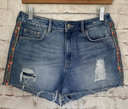 H&amp;M Coachella Jean Shorts Womens 8 W27 Cut-Offs Embroidered Aztec Southwest  - £23.18 GBP
