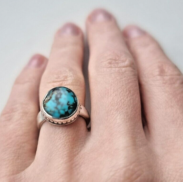 NATIVE AMERICAN STYLE 925 STERLING SILVER TIBETAN TURQUOISE RING SIZE  5.25 Item image 9