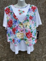 80s Vintage  GEPETTO  T shirt vest Cottagecore  Kidcore Floral New USA - £14.27 GBP