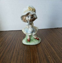 Vintage 4 Inch Porcelain Figurine Girl Holding a Cat Made in Mexico - £6.64 GBP