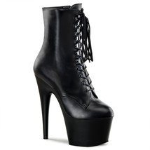 PLEASER ADORE-1020 Women&#39;s Black 7&quot; Heel Platform Lace-Up Ankle Side Zip Boots - £99.62 GBP