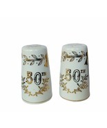 Salt Pepper Shakers vtg figurines Japan Lefton 50th anniversary gold lim... - $19.75