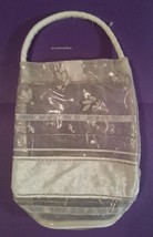 Bath &amp; Body Works Silver &amp; Cream Embroidered &amp; Beaded Tote Bag - £5.17 GBP