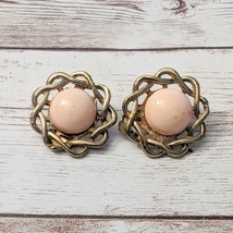 Vintage Clip On Earrings Pinky Tone Center with Ornate Halo - Repair Needed - £5.58 GBP