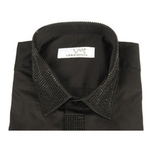 Men CEREMONIA Formal Shirt Rhinestone 100% Cotton Turkey #stn 15 tsb Black Fancy image 2