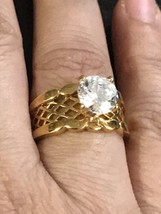 Gold Tone Filigree CZ Solitur Wedding Ring Signed SETA Size 10 Gold Plated - £20.10 GBP