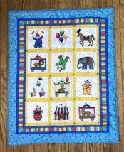 Vintage Primary Colors Checkered Circus Baby Quilt Clowns Animals Big Top Tent - £31.64 GBP