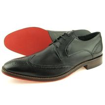 Men Black Color Oxford Wing Tip Brogues Toe Handmade Leather Brown Sole Shoes - £119.87 GBP+