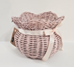 Vintage Pink Makoto Woven Wicker Easter Basket Pink Bow Tags Unique Indoor Decor - $18.70