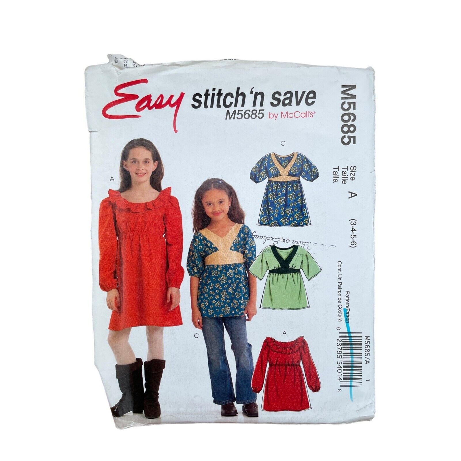 McCalls Sewing Pattern M5685 Top Dresses Girls Size 3-6 - $8.99