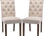 Colamy Tufted Dining Chairs Set Of 2, Accent Parsons Diner Chairs, Beige. - £122.20 GBP