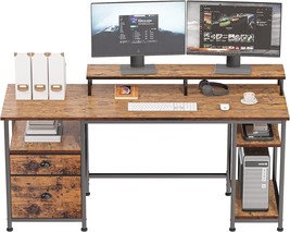 Furologee Computer Desk With Shelves And Drawer, Rustic Brown, 61&quot; Long Desk - £108.70 GBP