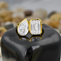 Pear And Emerald Cut Engagement Ring Lab Grown Diamond Ring, 2+2 CT Diam... - $328.00