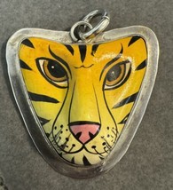 Vintage 925 Sterling Silver Mexico Pendant Lion Tiger Face Painted Statement BIG - £77.67 GBP