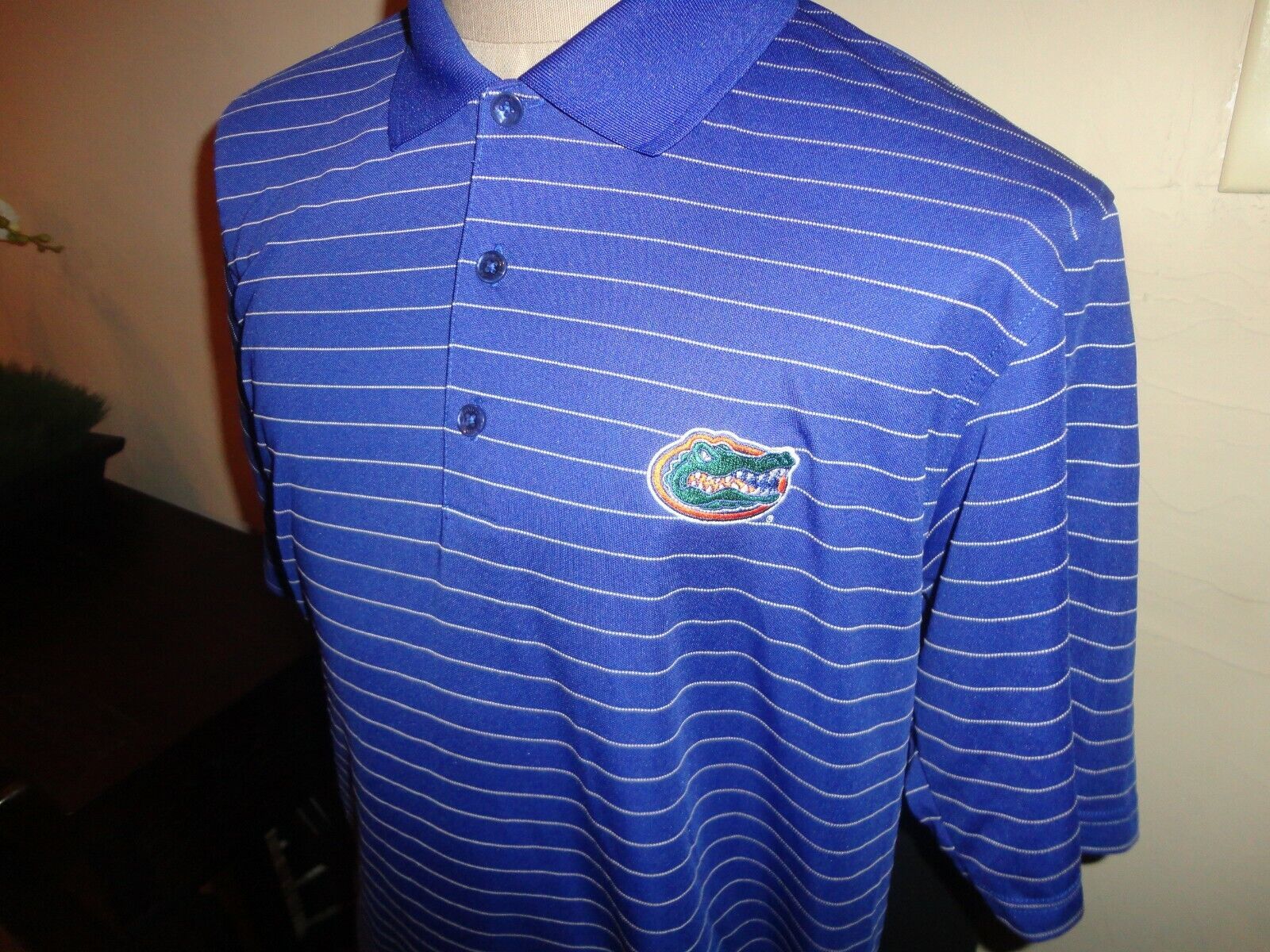 Primary image for Florida Gators Blue Striped Embroidered NCAA Poly Polo Shirt Adult L Excellent