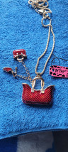 New Betsey Johnson Necklace Purse Red Dangle Shoe Dangle Small Purse Collectible - £11.79 GBP