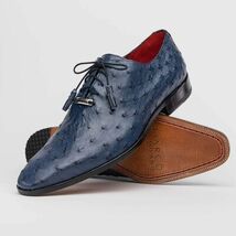 Criss Genuine Ostrich Quill Classic Dress Oxford Shoes Navy image 2