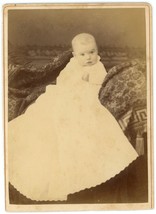 Circa 1880&#39;S Trimmed Cabinet Card Beautiful Baby Long Dress Perkins Portage, WI - £7.44 GBP