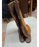 Zara Tan Split Suede Knee High Cowboy Boots Size 6 UK 39 knee-high leather  - £57.32 GBP
